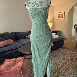 Zara Asymmetrical Green Striped Dress